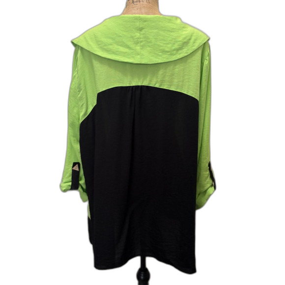 Ali Miles Lime Green Black Cowl Neck Tunic Top Artsy Colorblock Plus Size 2X - Picture 3 of 5